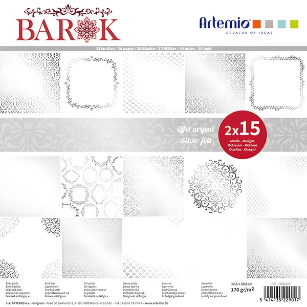 Kit de papeles scrapbooking Barok efecto metalizado - Artemio - 30 hojas