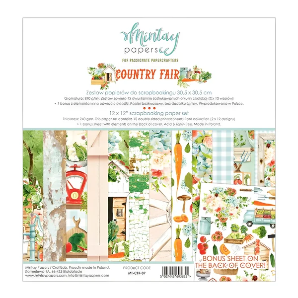 Kit de papeles scrapbooking de Country Fair - Mintay Papers - 12 hojas