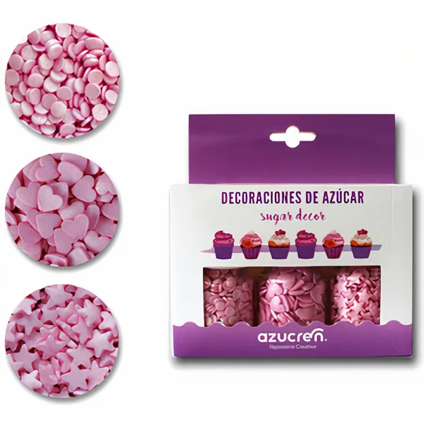 Kit de sprinkles San Valentín rosa - Azucren - 3 unidades