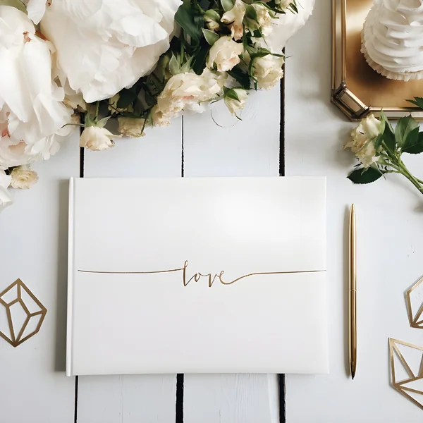 Libro de firmas blanco Love dorado
