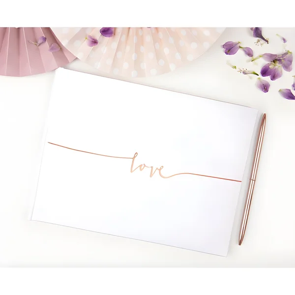 Libro de firmas blanco Love rosa dorado