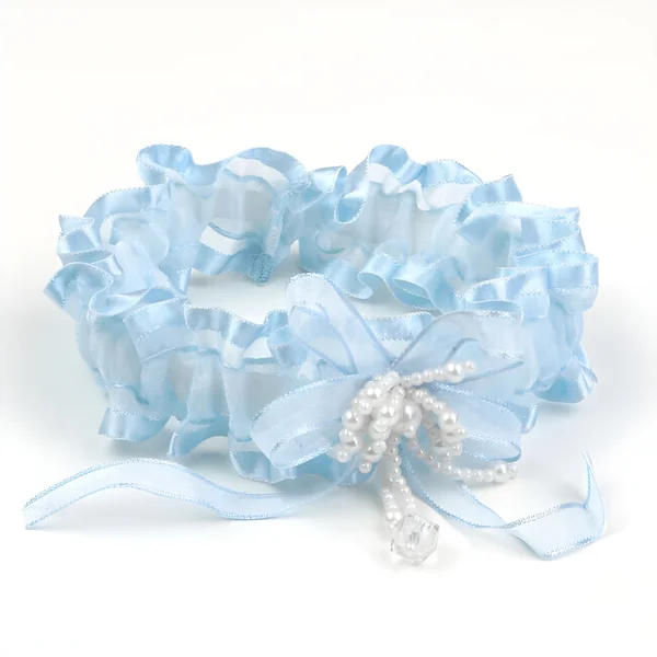 Liga azul de organza con perlas