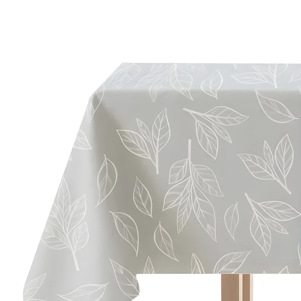 Mantel de 1,45 x 1,45 m de tela gris con hojas