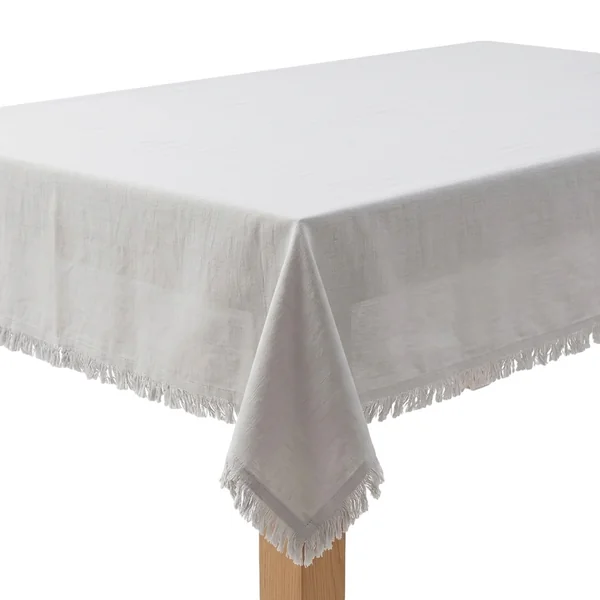 Mantel de 2,00 x 1,40 m de tela gris con flecos