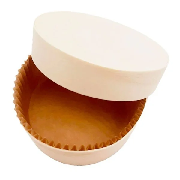 Molde redondo de 8,6 x 4 cm de madera con tapa y cápsula de papel