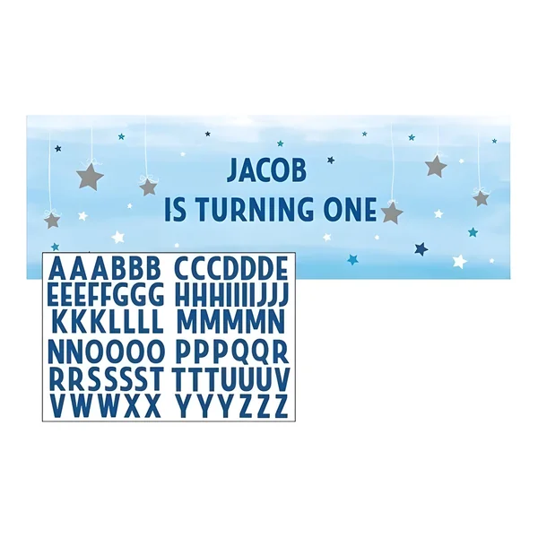 Mural decorativo personalizable de primer año azul