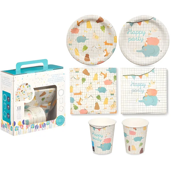 Pack para fiesta de animalitos de la granja - 10 personas