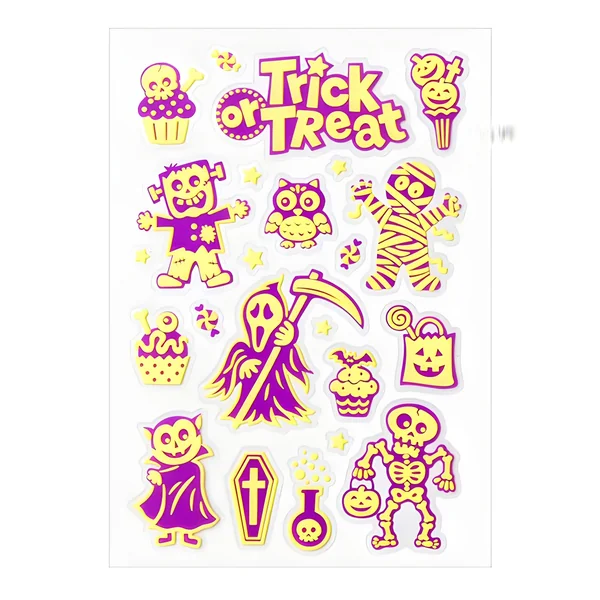 Pegatinas de Halloween Trick or Treat fosforescentes - 1 hoja
