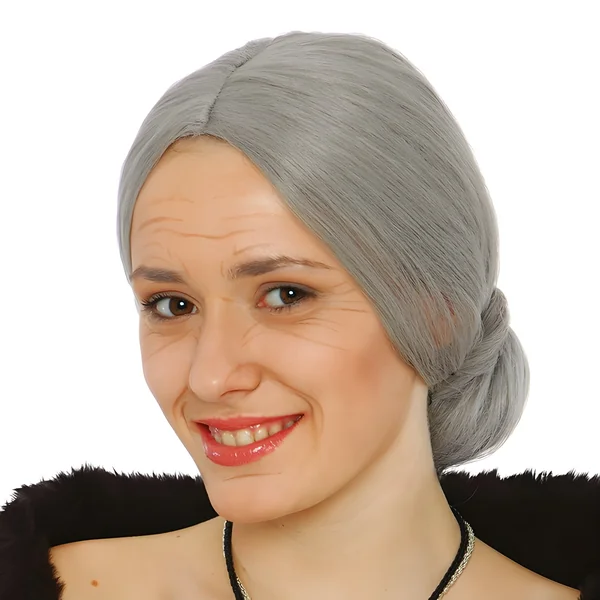 Peluca canosa con moño para mujer