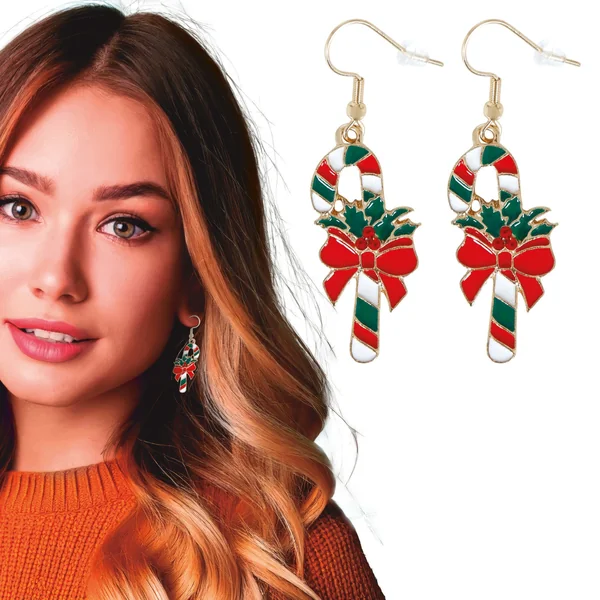 Pendientes de baston de caramelo rojo y verde - 1 par