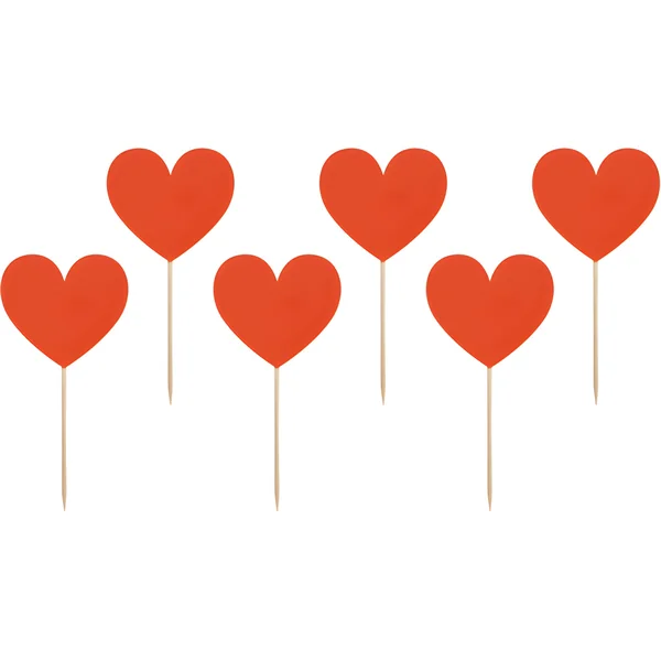 Picks de corazones rojos - 6 unidades