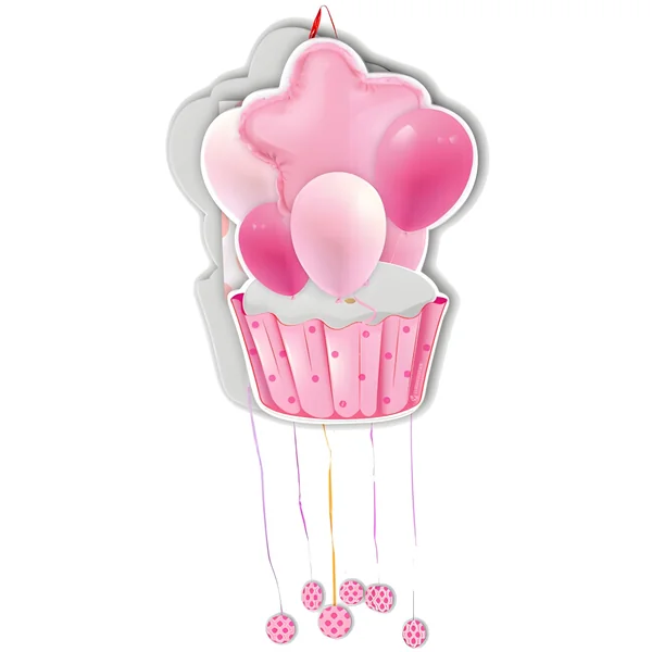 Piñata de Cupcake y globos rosa
