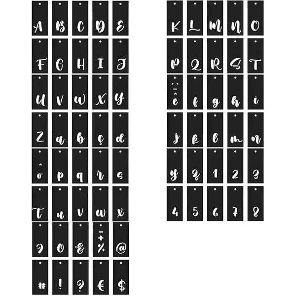 Plantilla stencil de abededario y símbolos - 70 piezas