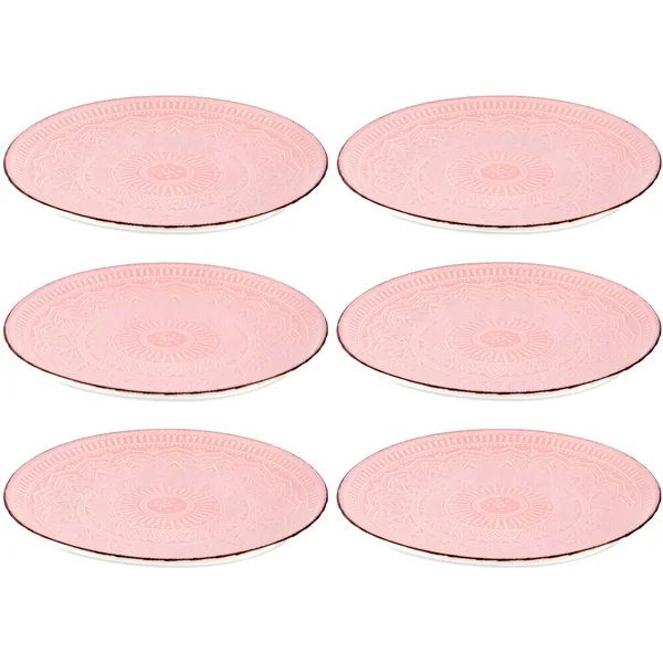 Plato de 27 cm de gres mandala rosa - Vessia - 6 unidades