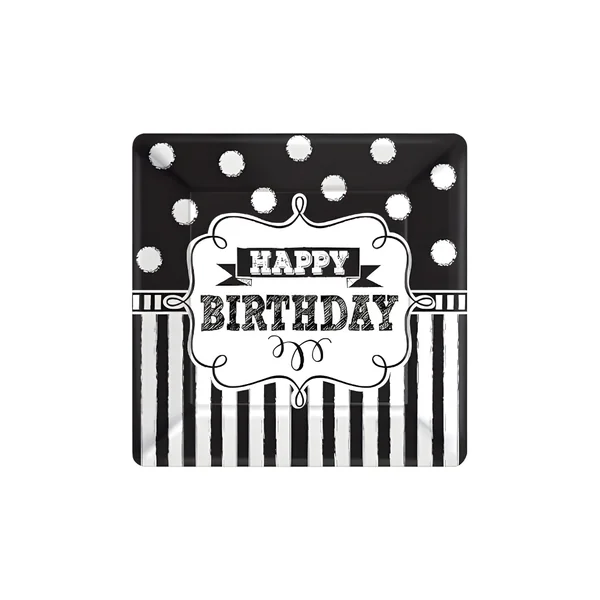 Platos cuadrados de Black Birthday de 18 cm - 8 unidades