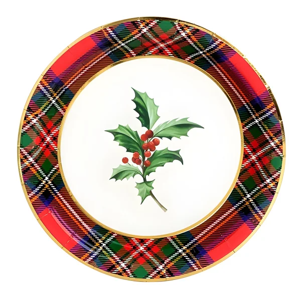 Platos de 18 cm de Navidad de acebo - 8 unidades