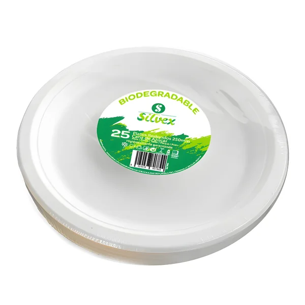 Platos de 25 cm de caña de azúcar - 25 unidades