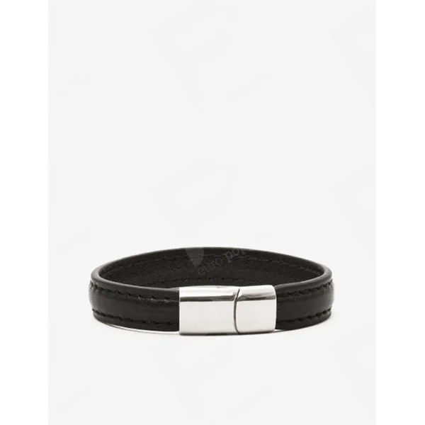 Pulsera Cockring de Cuero Negro y Cromo