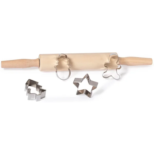 Rodillo de madera con cortadores navideños