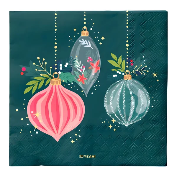 Servilletas de 16,5 cm de adorno navideño verde - 30 unidades