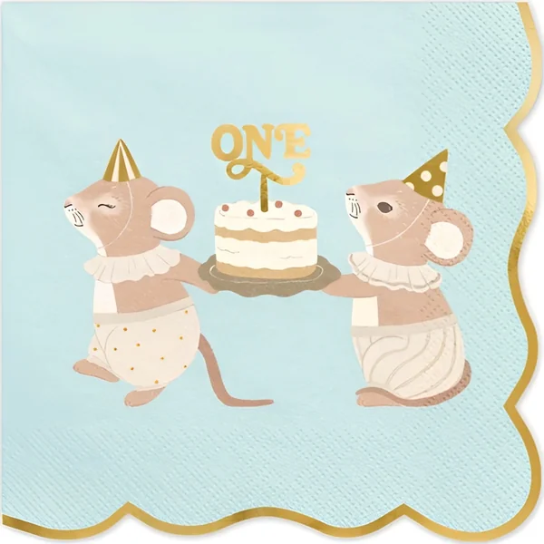 Servilletas de One ratoncitos de 16,5 x 16,5 cm - 12 unidades
