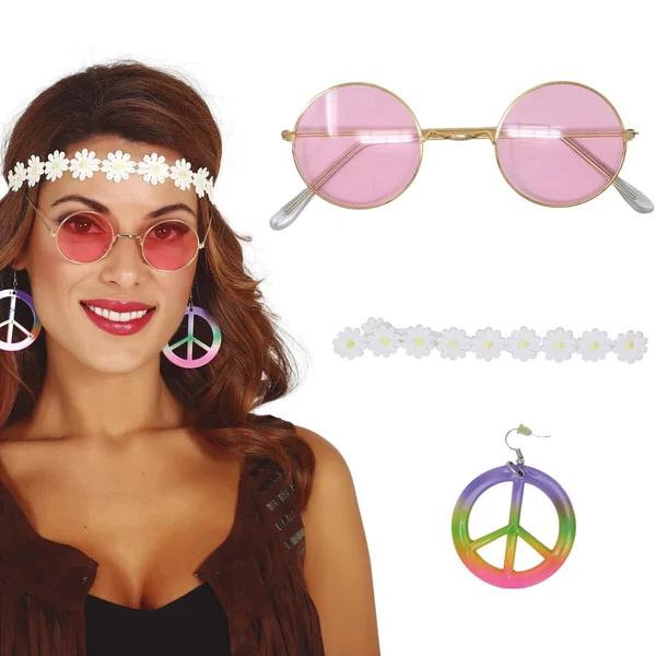 Set de hippie con cinta, pendientes y gafas