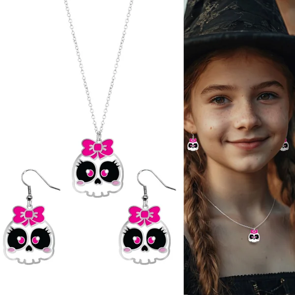 Set de pendientes y collar de calaveras
