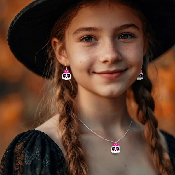 Set de pendientes y collar de calaveras - Imagen 2