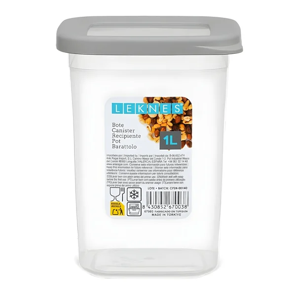 Tarro de 1 L de plástico con tapadera