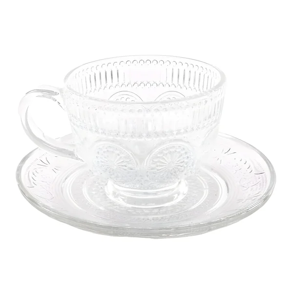 Taza de 200 ml de cristal grabado transparente con plato