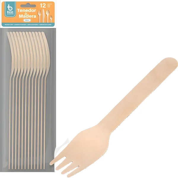 Tenedores de 16 cm de madera - 12 unidades
