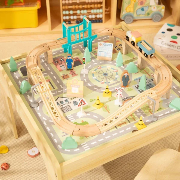 Tooky Toy Wooden 50 Piece Train Table - Imagen 3
