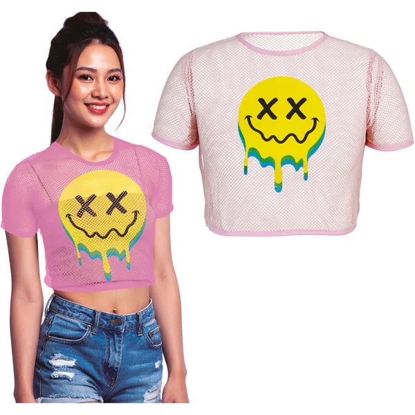 Top de rejilla de cara sonriente para mujer