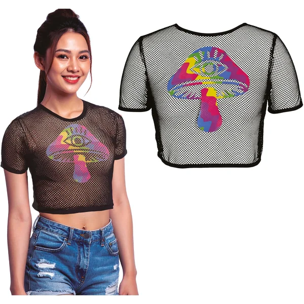 Top de rejilla de seta psicodélica para mujer
