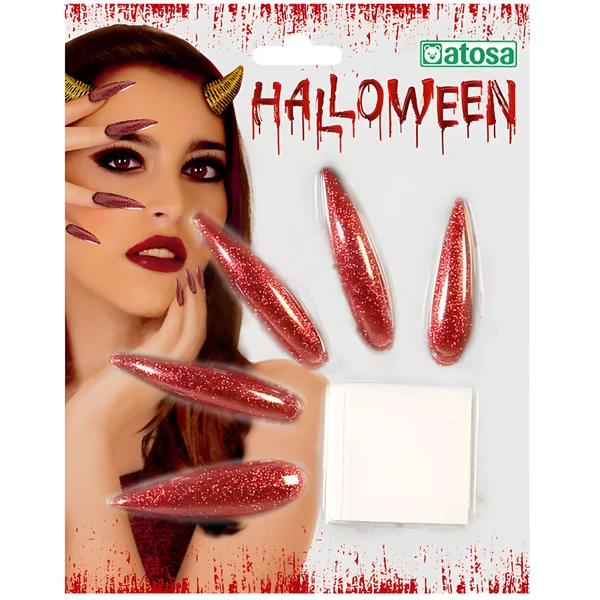 Uñas postizas rojas largas - 10 unidades