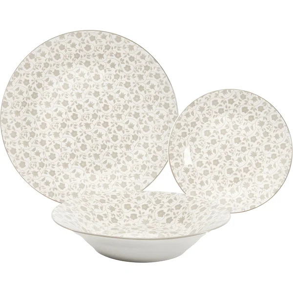 Vajilla de flores beige - 18 piezas