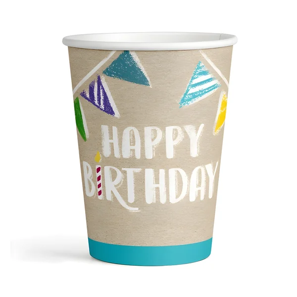 Vasos de Happy Birthday kraft de 250 ml - 8 unidades